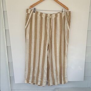 Briggs New York Tan and White Wide Leg Striped Pants Pockets Linen Blend 16W